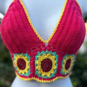 Boho Sunflower Crochet Top,Festival Top,Crochet 70’s Top